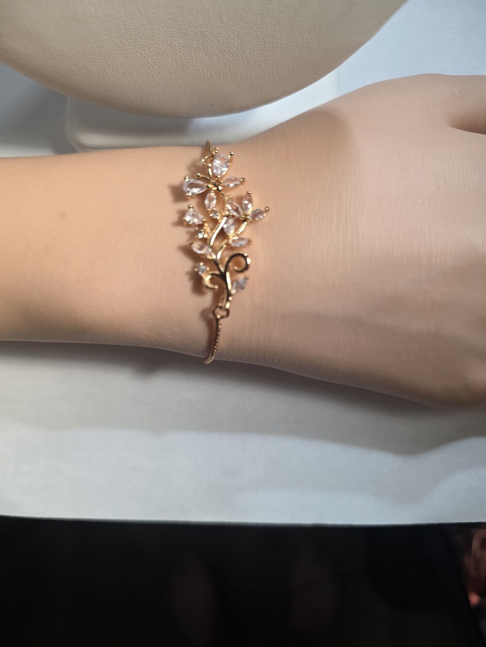 Swarovski Crystal Elements Gold Overlay Floral Vine Slider Bracelet